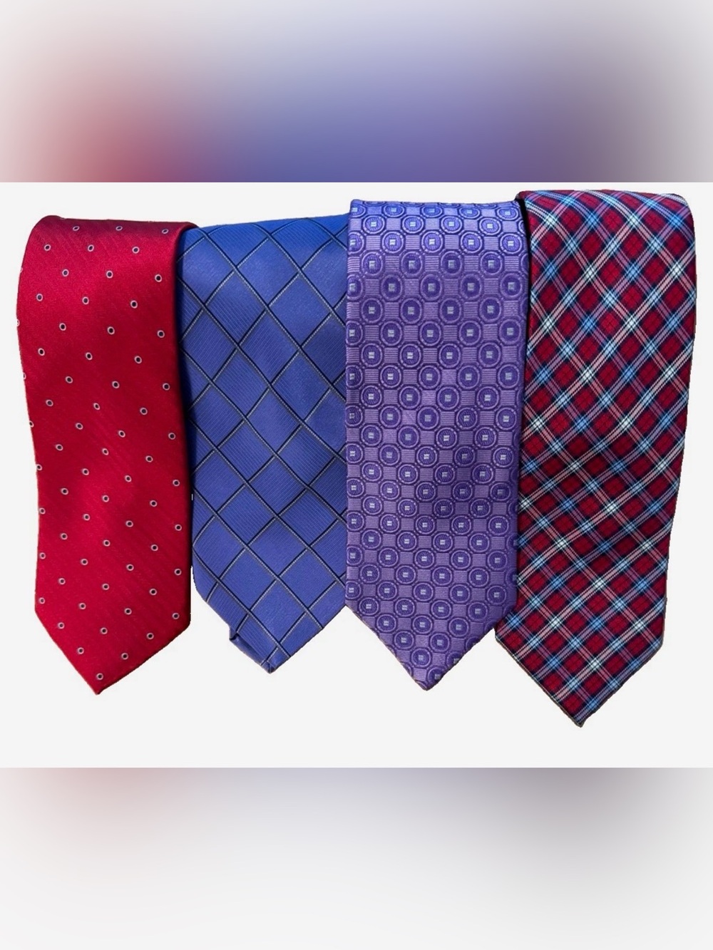 Nautica Mens Tie Lot 4 Pack Red Blue Plaid Geometric Dotted Silk Neckwear Bundle